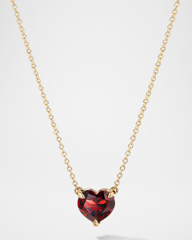 Chatelaine Heart Pendant Necklace in 18K Yellow Gold with Garnet, 8mm